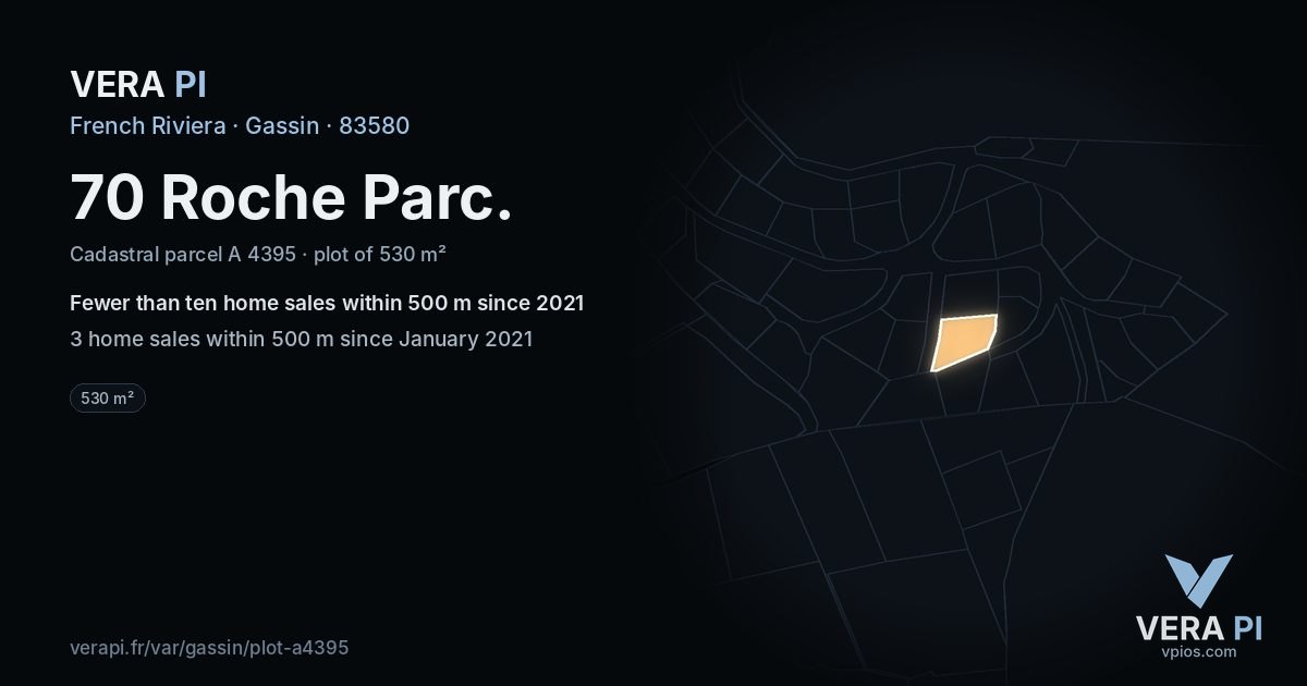 70 Roche Parc, Gassin at night – the plot lit, the parcels around coloured by the prices near them