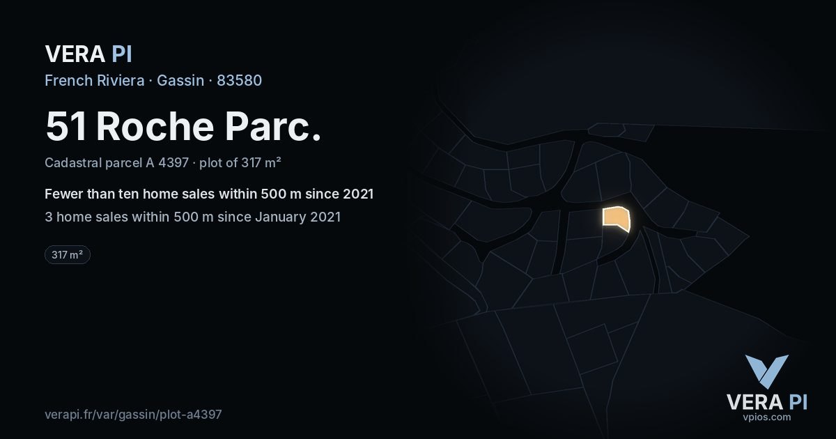 51 Roche Parc, Gassin at night – the plot lit, the parcels around coloured by the prices near them