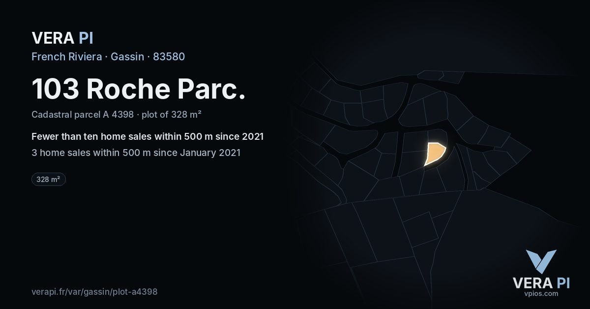 103 Roche Parc, Gassin at night – the plot lit, the parcels around coloured by the prices near them