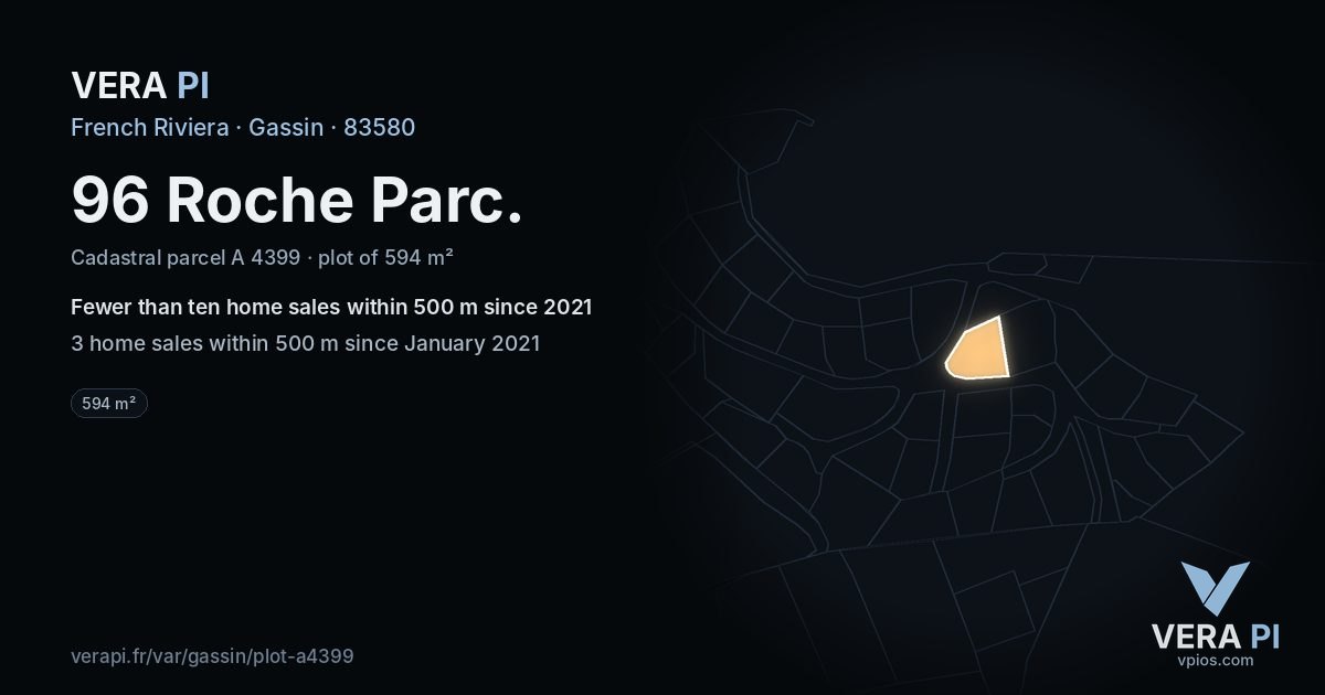 96 Roche Parc, Gassin at night – the plot lit, the parcels around coloured by the prices near them