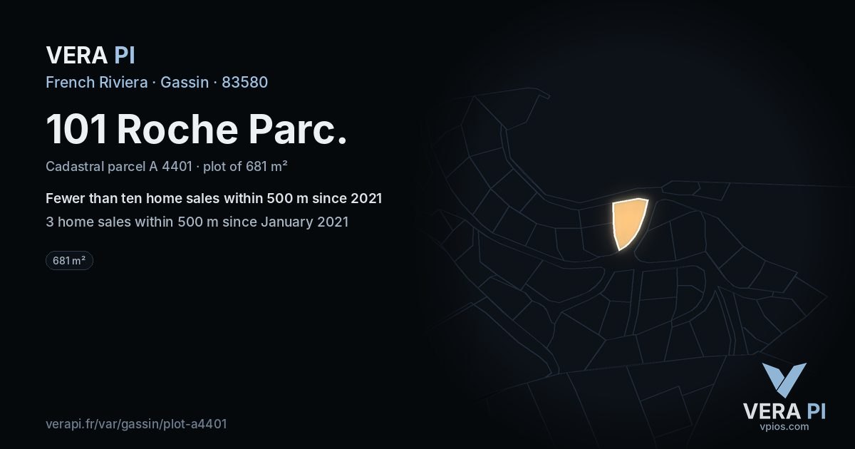101 Roche Parc, Gassin at night – the plot lit, the parcels around coloured by the prices near them