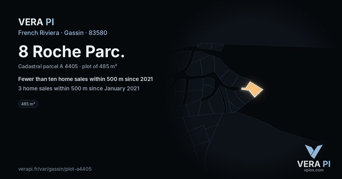 8 Roche Parc, Gassin at night – the plot lit, the parcels around coloured by the prices near them