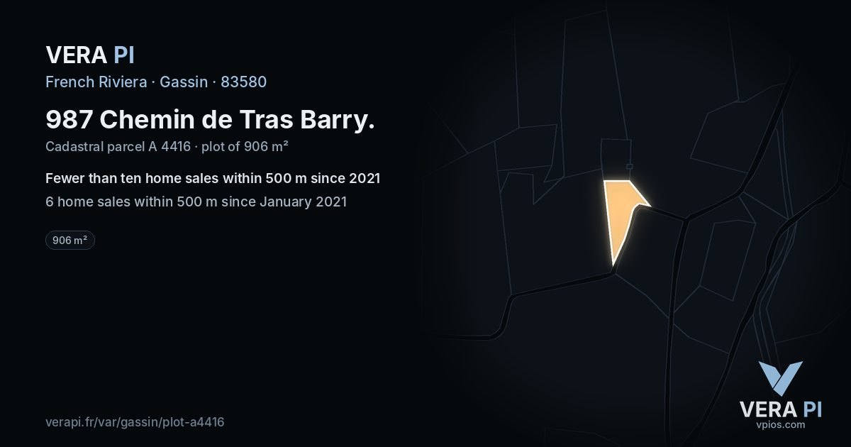 987 Chemin de Tras Barry, Gassin at night – the plot lit, the parcels around coloured by the prices near them