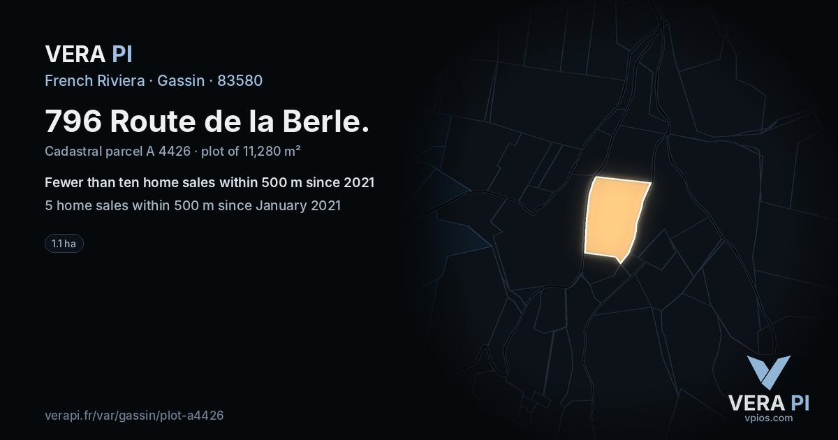 796 Route de la Berle, Gassin at night – the plot lit, the parcels around coloured by the prices near them