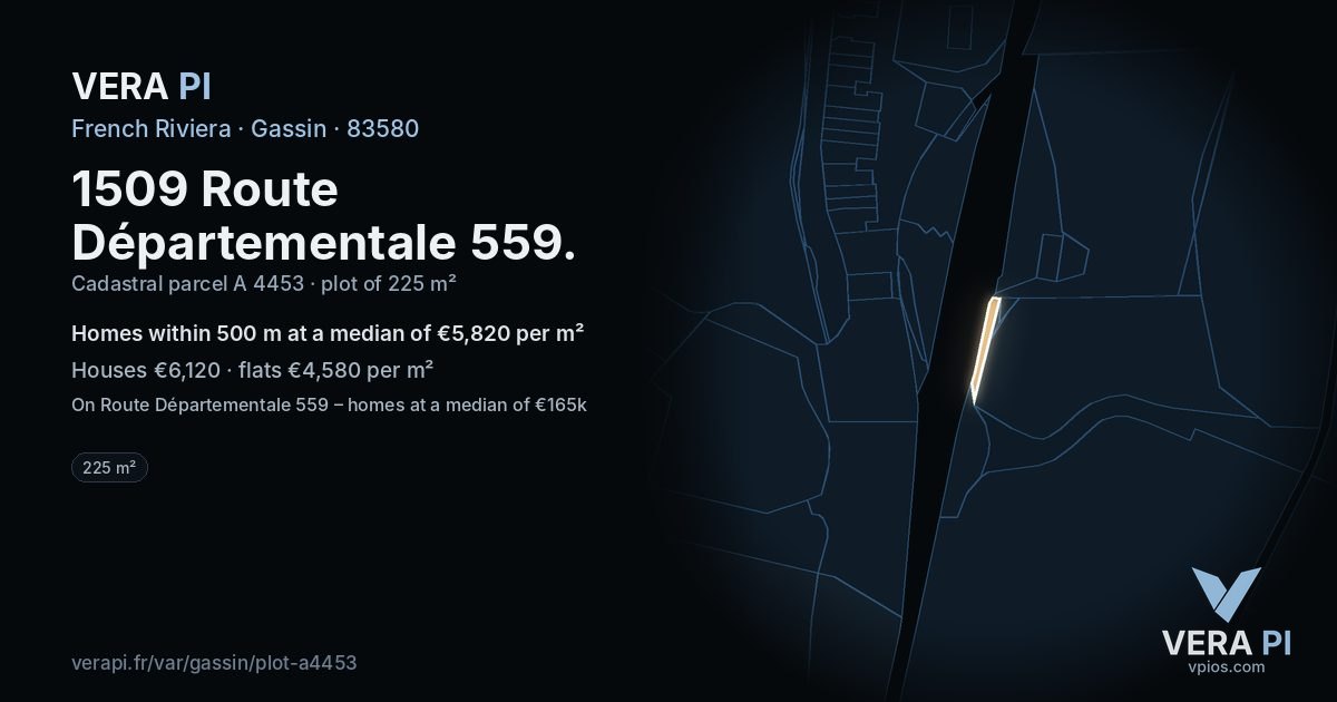 1509 Route Départementale 559, Gassin at night – the plot lit, the parcels around coloured by the prices near them