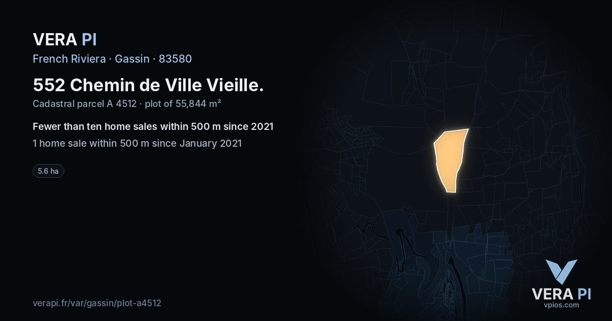 552 Chemin de Ville Vieille, Gassin at night – the plot lit, the parcels around coloured by the prices near them
