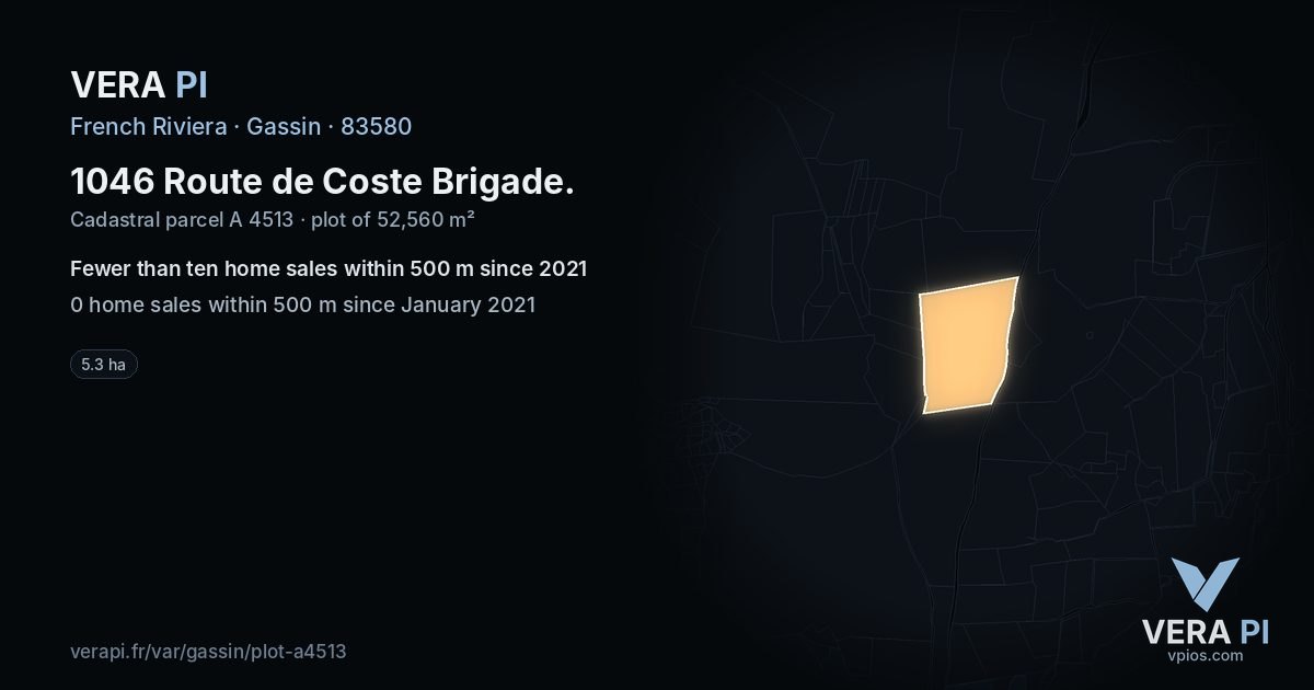 1046 Route de Coste Brigade, Gassin at night – the plot lit, the parcels around coloured by the prices near them