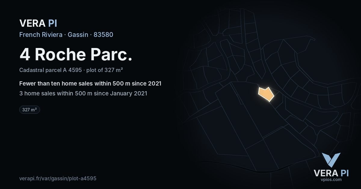 4 Roche Parc, Gassin at night – the plot lit, the parcels around coloured by the prices near them