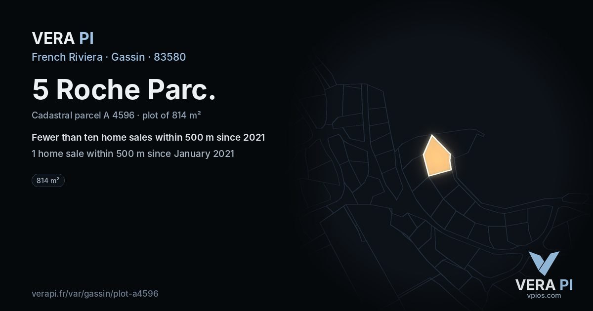 5 Roche Parc, Gassin at night – the plot lit, the parcels around coloured by the prices near them