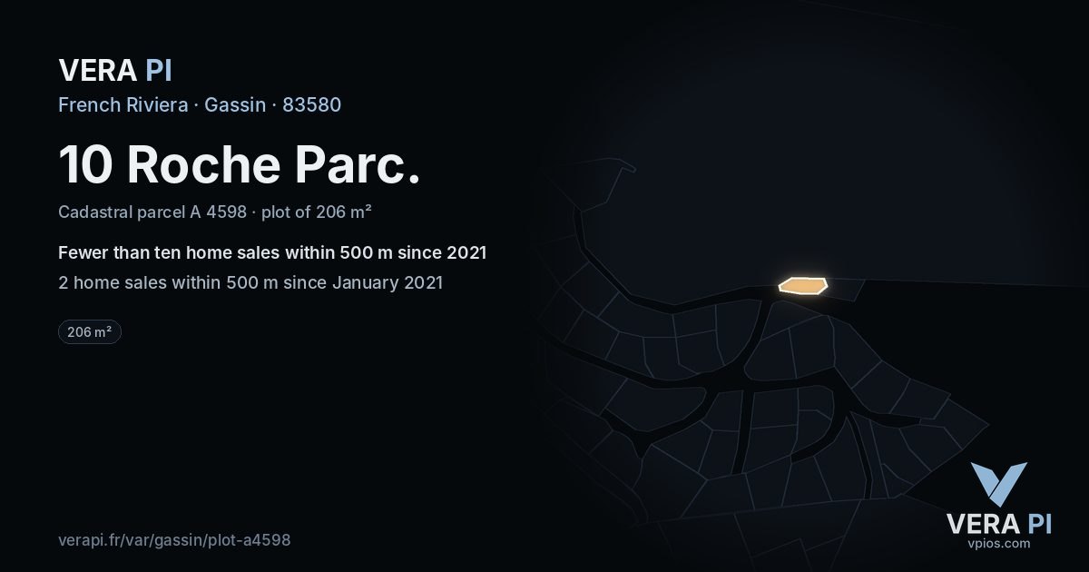 10 Roche Parc, Gassin at night – the plot lit, the parcels around coloured by the prices near them