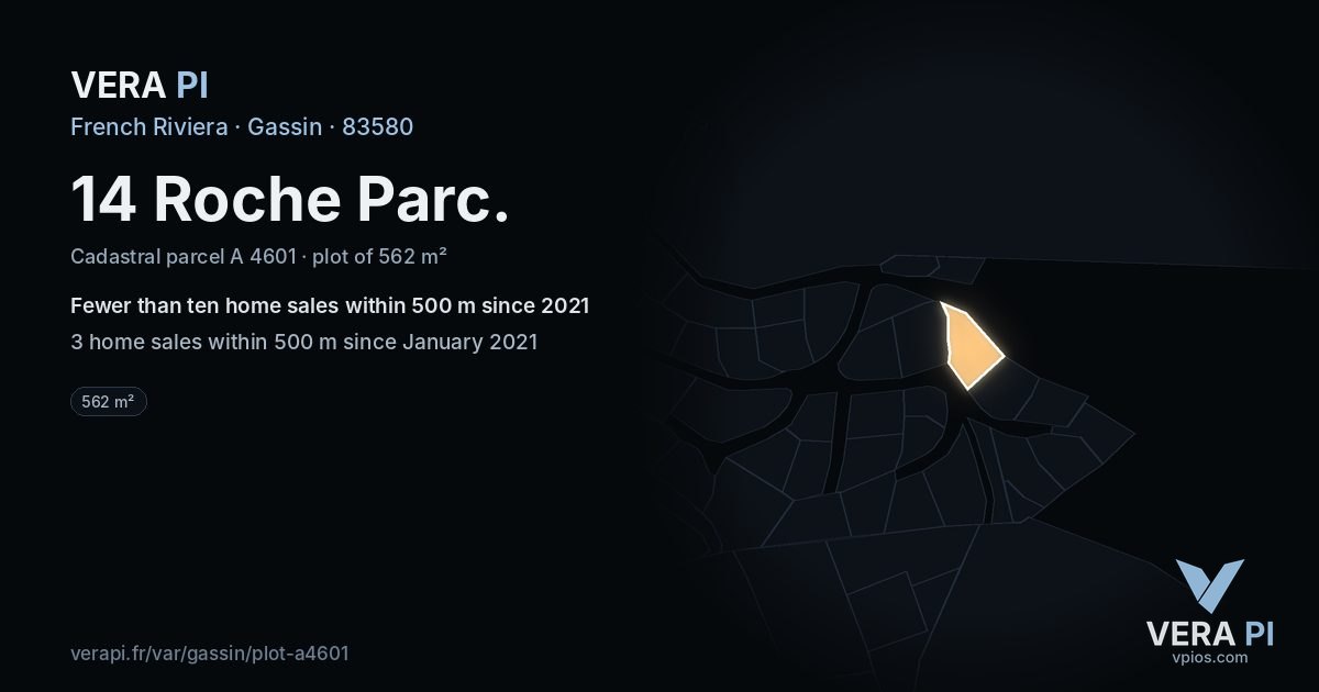 14 Roche Parc, Gassin at night – the plot lit, the parcels around coloured by the prices near them
