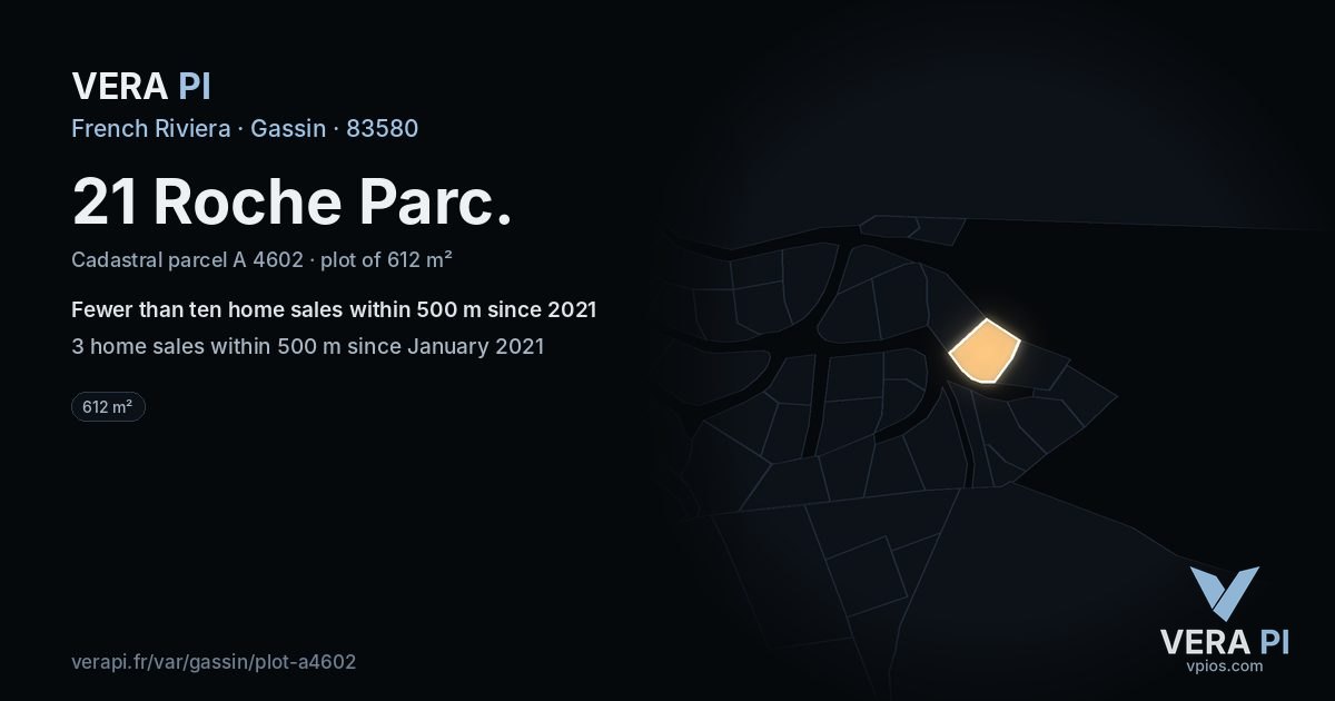 21 Roche Parc, Gassin at night – the plot lit, the parcels around coloured by the prices near them