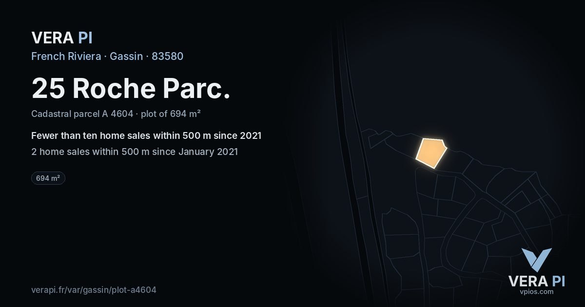 25 Roche Parc, Gassin at night – the plot lit, the parcels around coloured by the prices near them