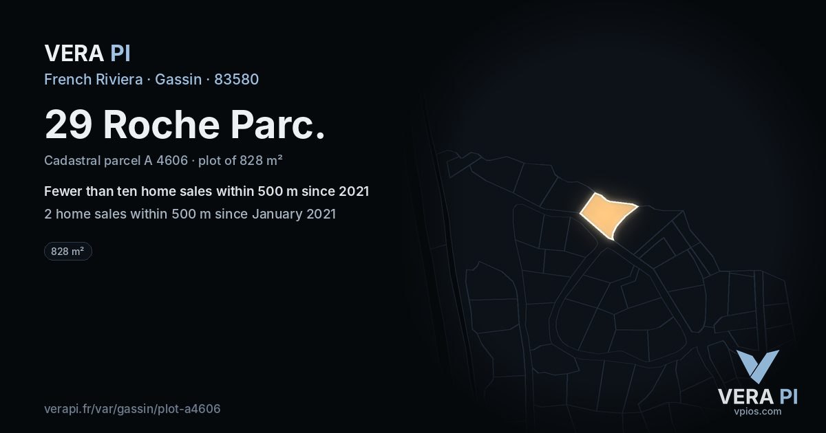 29 Roche Parc, Gassin at night – the plot lit, the parcels around coloured by the prices near them