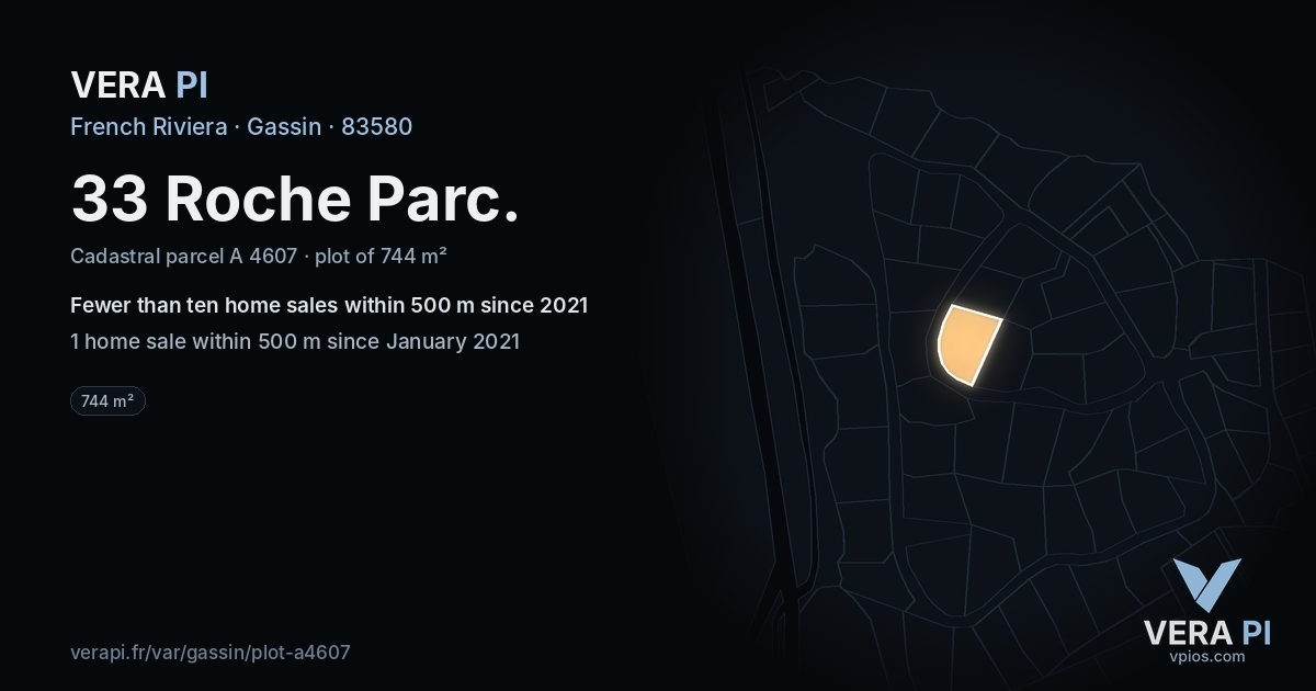 33 Roche Parc, Gassin at night – the plot lit, the parcels around coloured by the prices near them