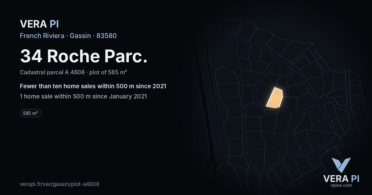 34 Roche Parc, Gassin at night – the plot lit, the parcels around coloured by the prices near them