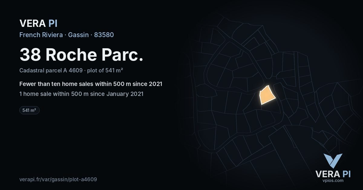 38 Roche Parc, Gassin at night – the plot lit, the parcels around coloured by the prices near them