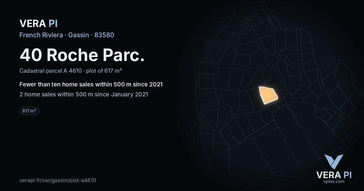 40 Roche Parc, Gassin at night – the plot lit, the parcels around coloured by the prices near them