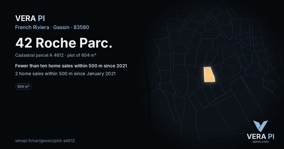 42 Roche Parc, Gassin at night – the plot lit, the parcels around coloured by the prices near them