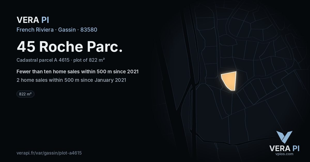 45 Roche Parc, Gassin at night – the plot lit, the parcels around coloured by the prices near them