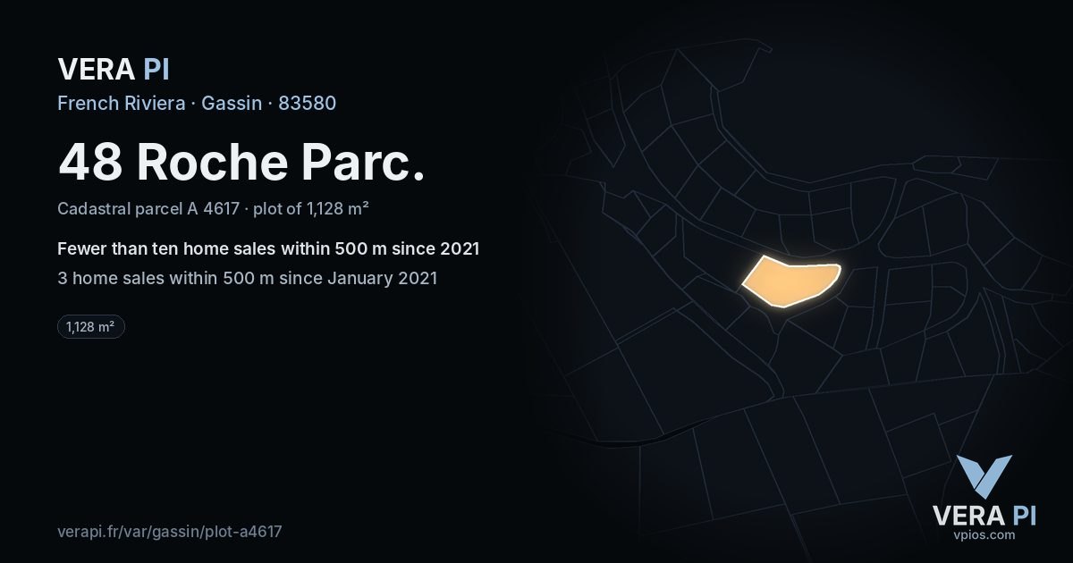 48 Roche Parc, Gassin at night – the plot lit, the parcels around coloured by the prices near them