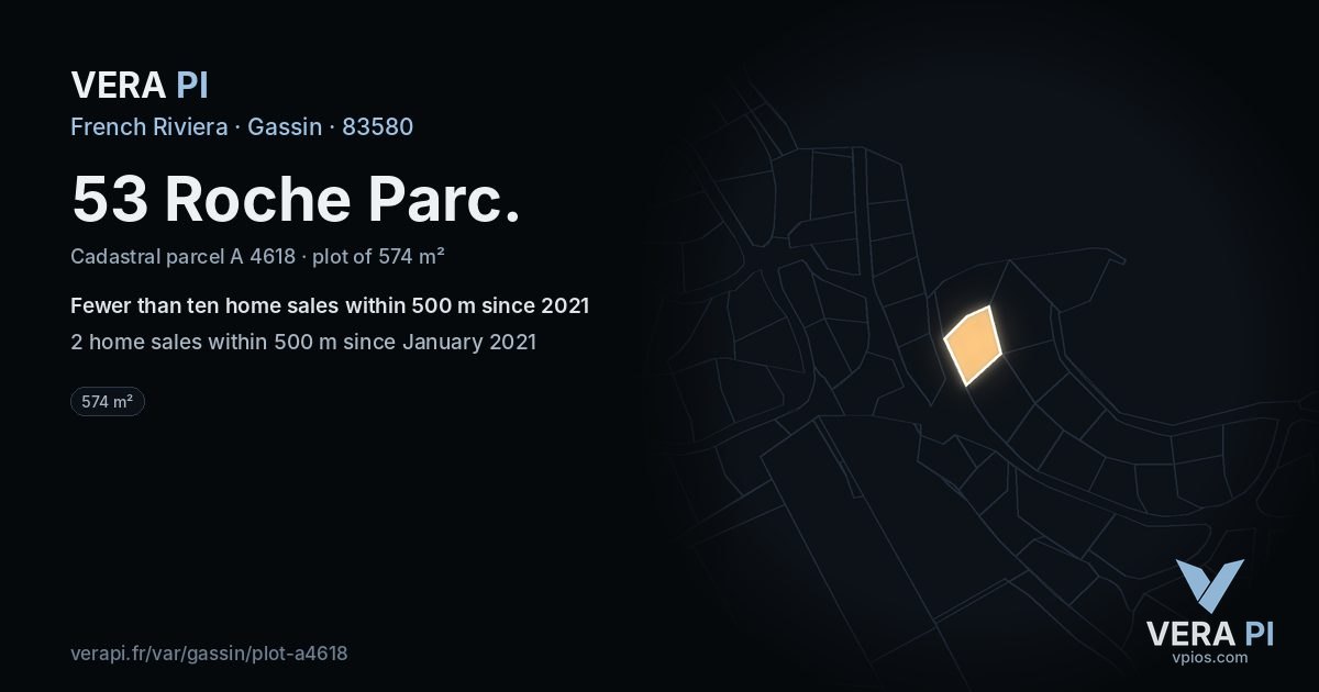 53 Roche Parc, Gassin at night – the plot lit, the parcels around coloured by the prices near them