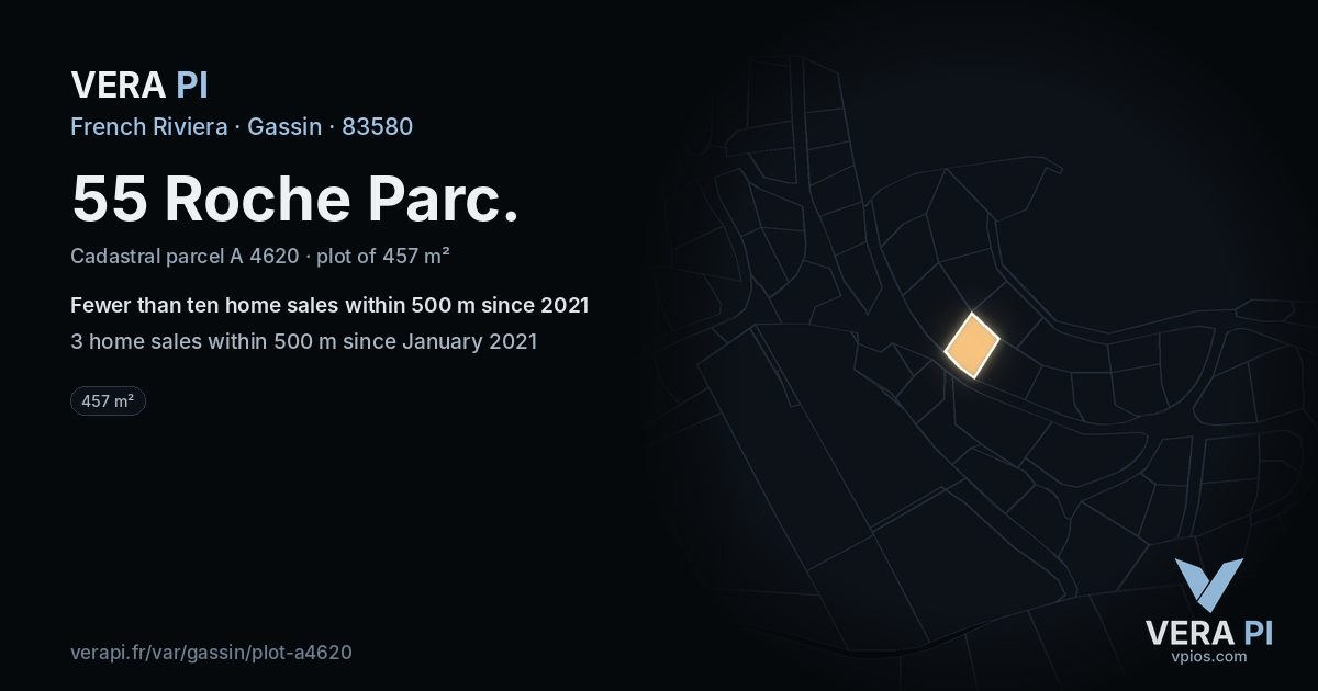 55 Roche Parc, Gassin at night – the plot lit, the parcels around coloured by the prices near them