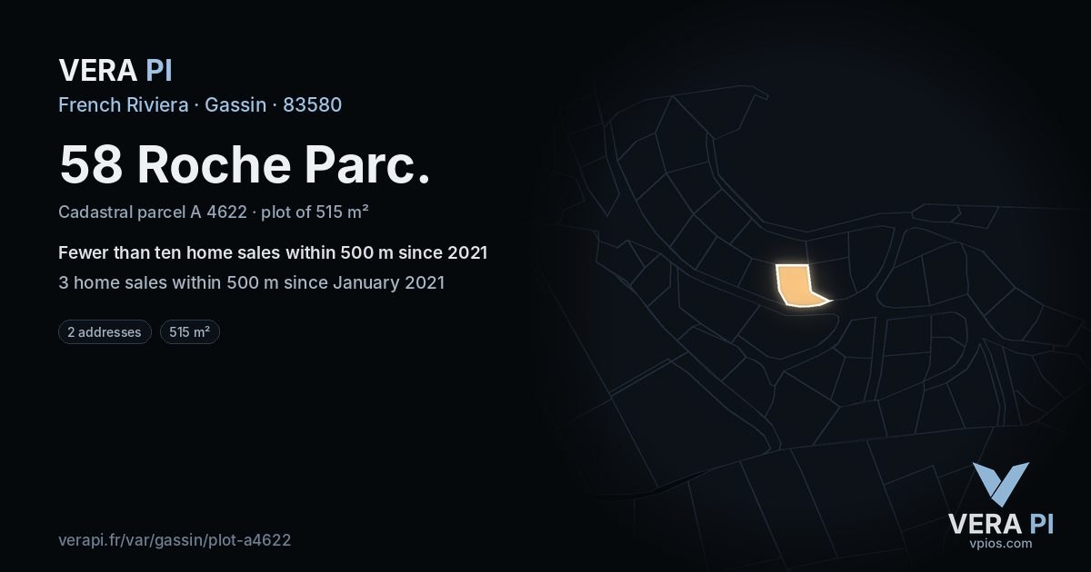 58 Roche Parc, Gassin at night – the plot lit, the parcels around coloured by the prices near them