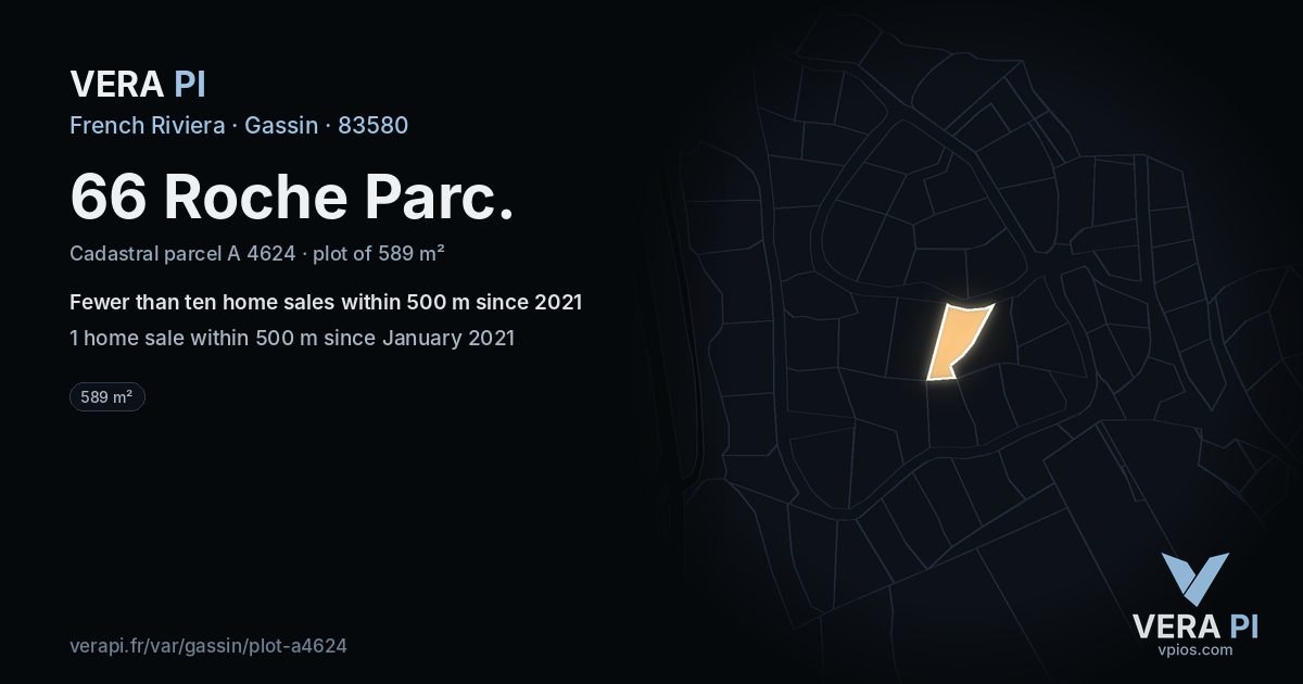 66 Roche Parc, Gassin at night – the plot lit, the parcels around coloured by the prices near them