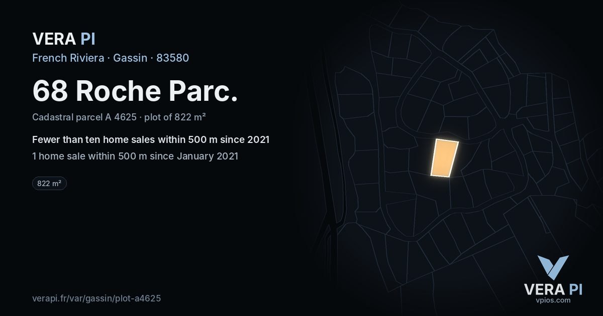 68 Roche Parc, Gassin at night – the plot lit, the parcels around coloured by the prices near them