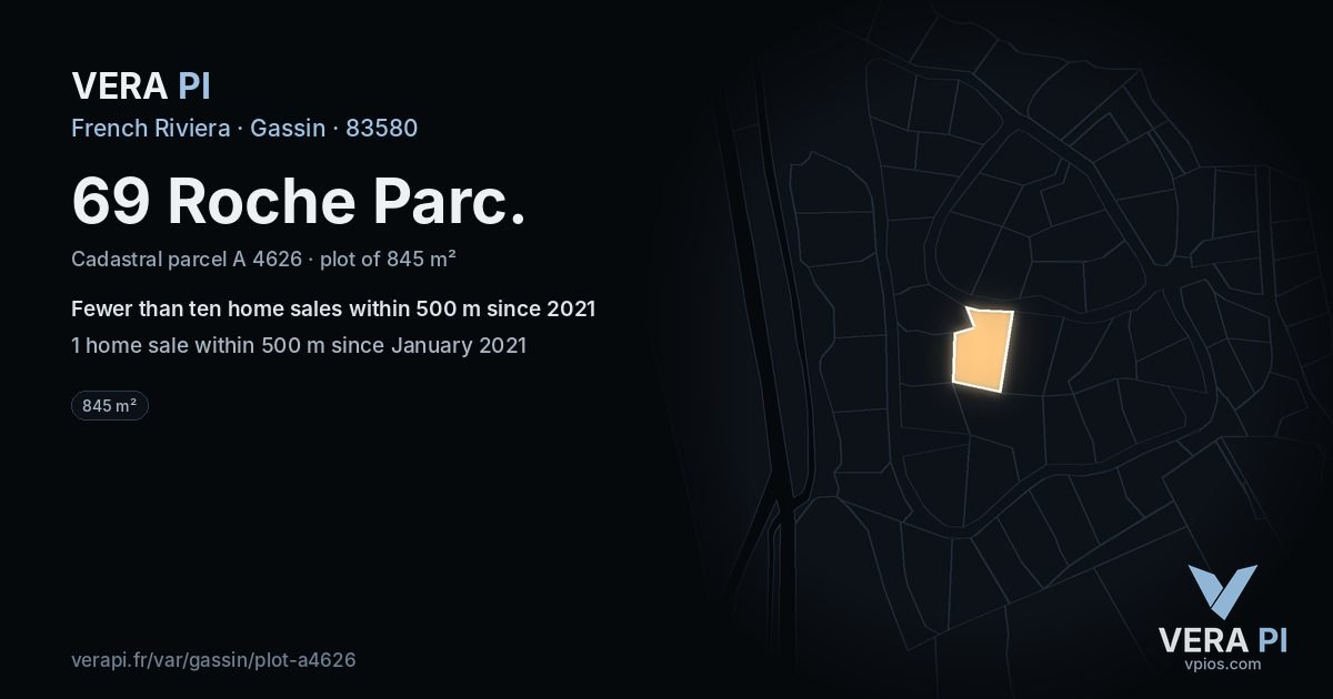 69 Roche Parc, Gassin at night – the plot lit, the parcels around coloured by the prices near them