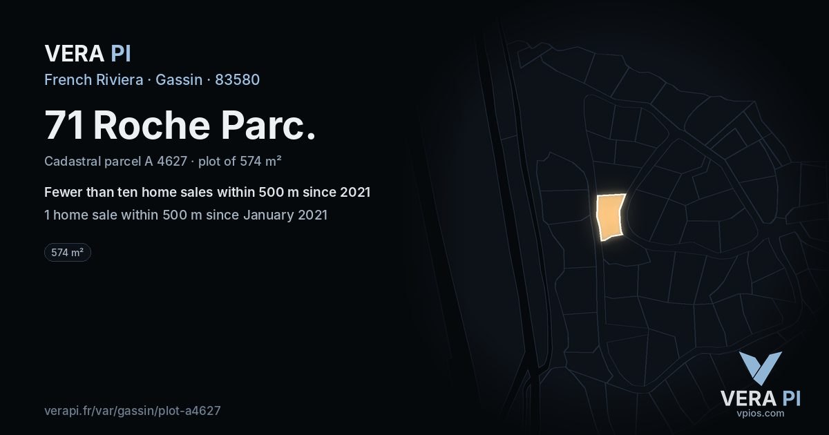 71 Roche Parc, Gassin at night – the plot lit, the parcels around coloured by the prices near them