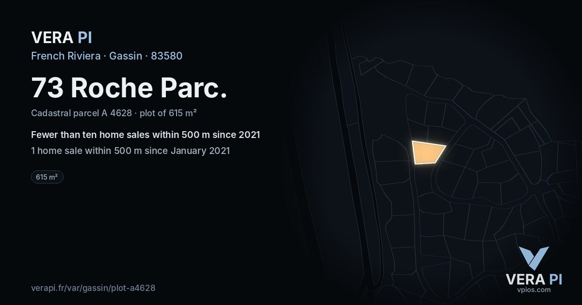 73 Roche Parc, Gassin at night – the plot lit, the parcels around coloured by the prices near them