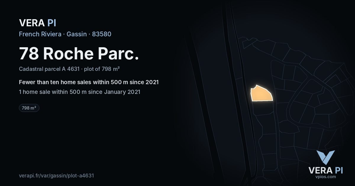 78 Roche Parc, Gassin at night – the plot lit, the parcels around coloured by the prices near them