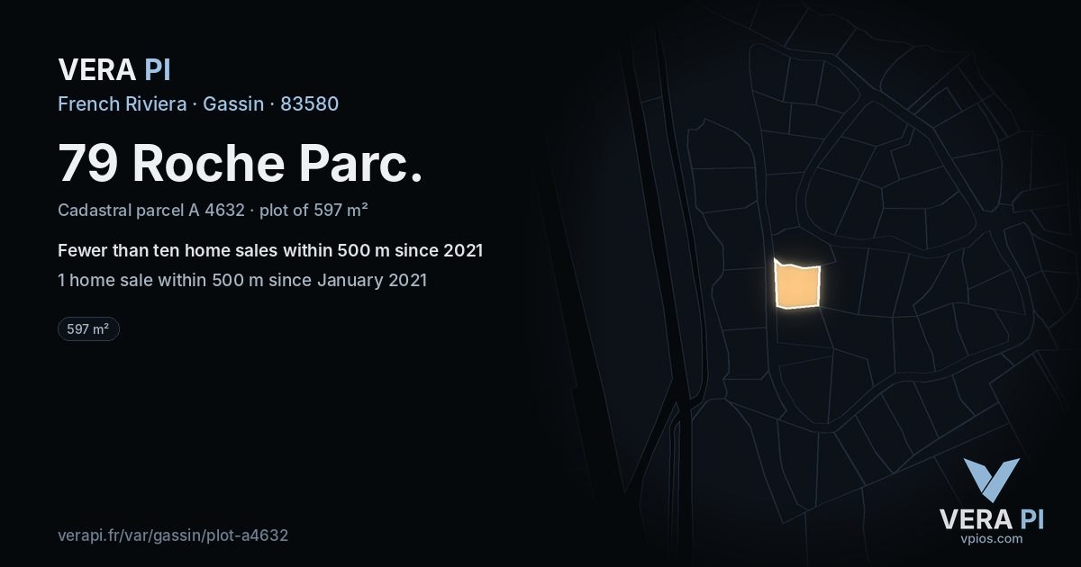 79 Roche Parc, Gassin at night – the plot lit, the parcels around coloured by the prices near them