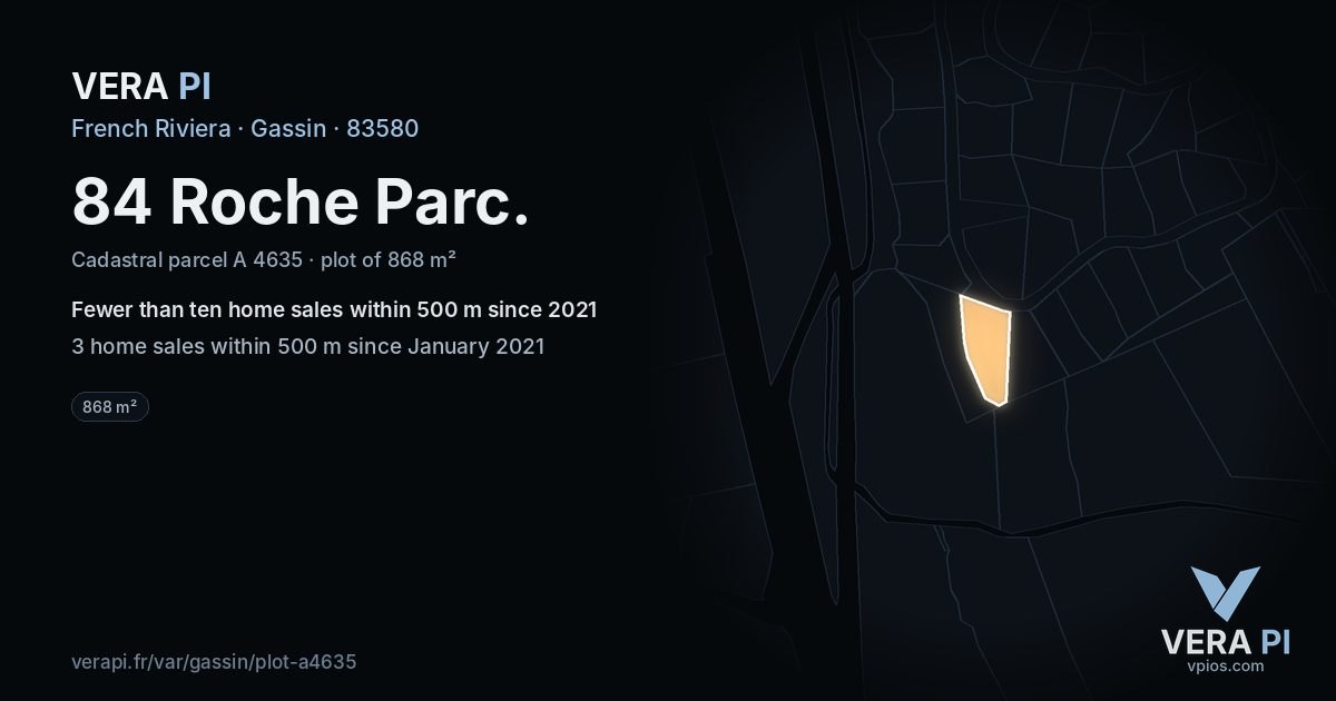84 Roche Parc, Gassin at night – the plot lit, the parcels around coloured by the prices near them