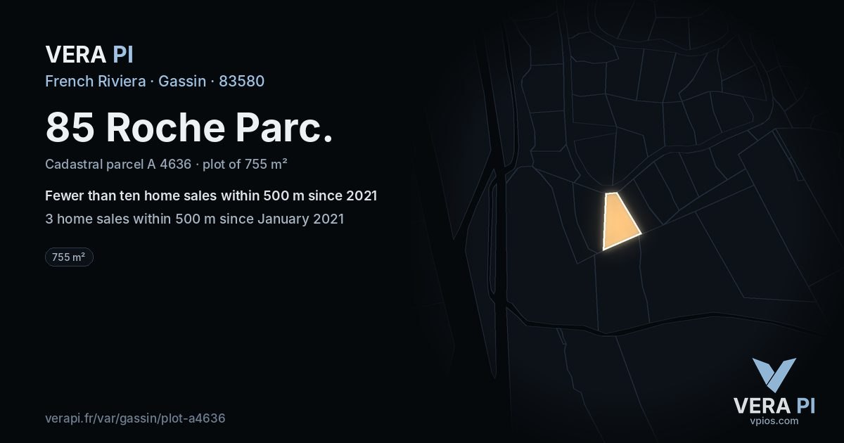 85 Roche Parc, Gassin at night – the plot lit, the parcels around coloured by the prices near them