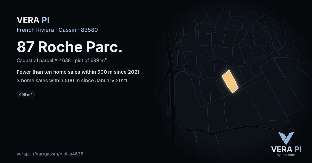 87 Roche Parc, Gassin at night – the plot lit, the parcels around coloured by the prices near them