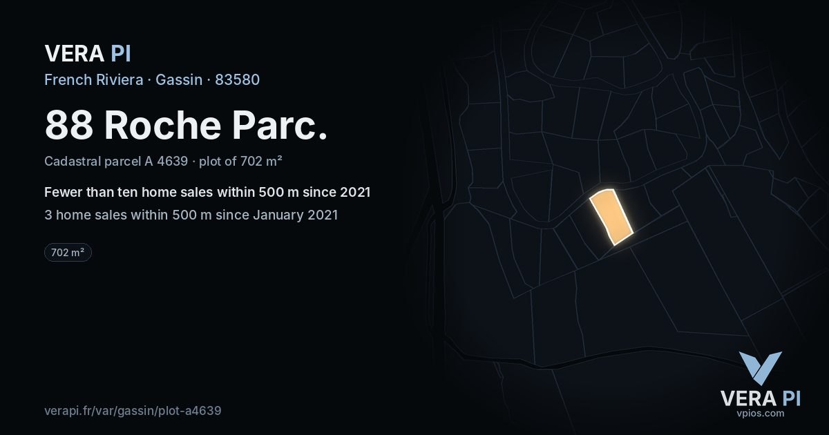 88 Roche Parc, Gassin at night – the plot lit, the parcels around coloured by the prices near them