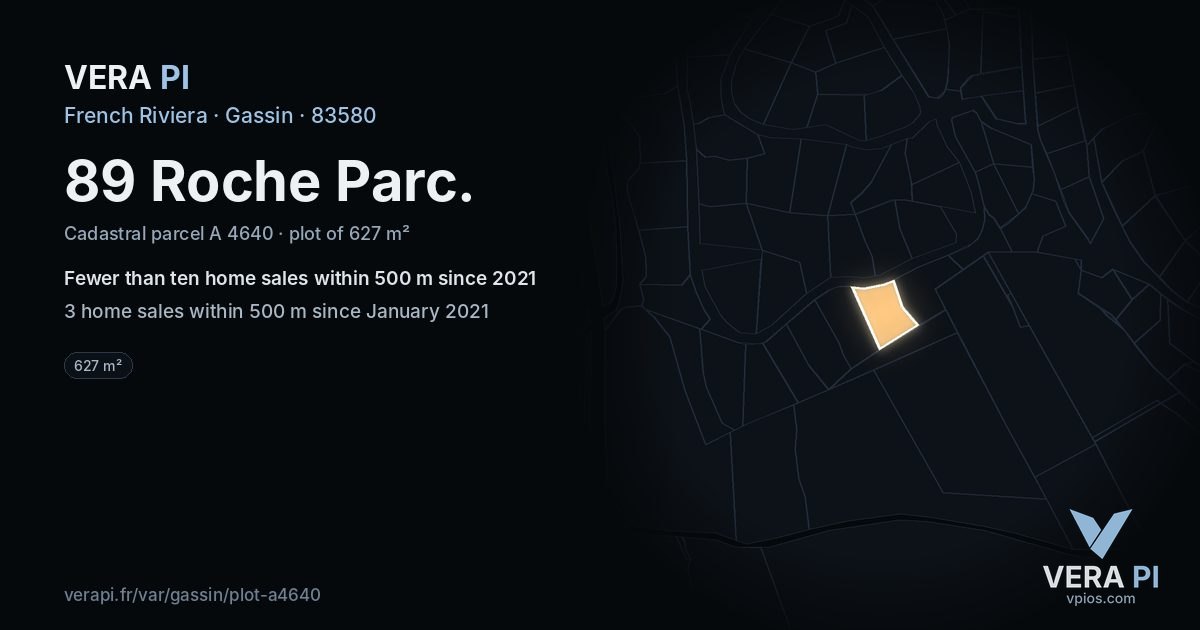 89 Roche Parc, Gassin at night – the plot lit, the parcels around coloured by the prices near them