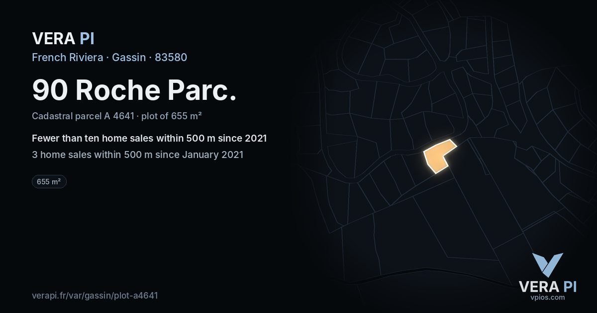 90 Roche Parc, Gassin at night – the plot lit, the parcels around coloured by the prices near them