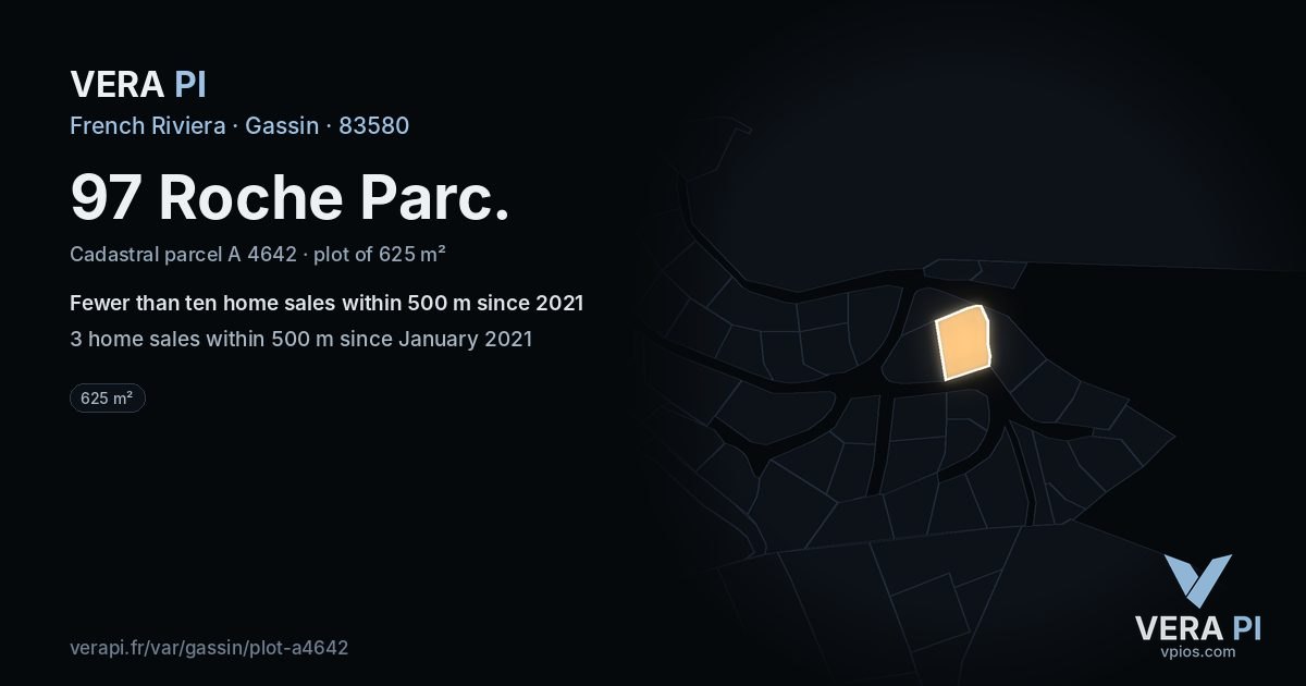 97 Roche Parc, Gassin at night – the plot lit, the parcels around coloured by the prices near them