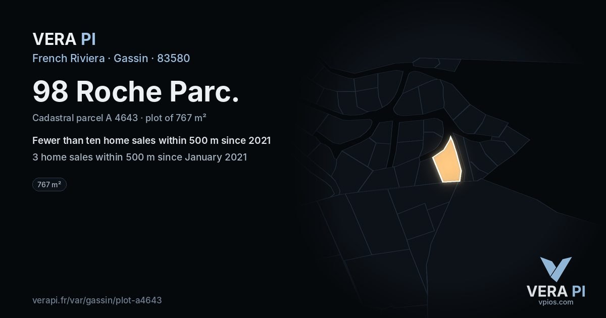 98 Roche Parc, Gassin at night – the plot lit, the parcels around coloured by the prices near them