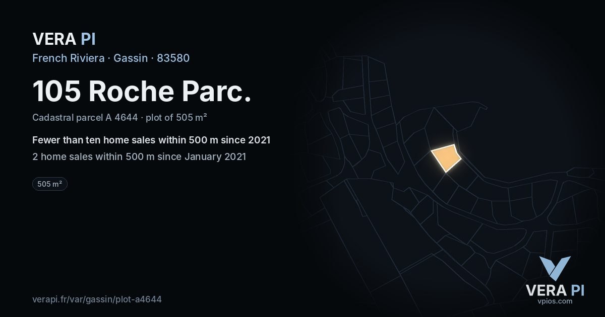 105 Roche Parc, Gassin at night – the plot lit, the parcels around coloured by the prices near them