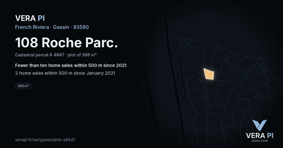 108 Roche Parc, Gassin at night – the plot lit, the parcels around coloured by the prices near them