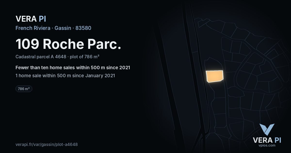 109 Roche Parc, Gassin at night – the plot lit, the parcels around coloured by the prices near them