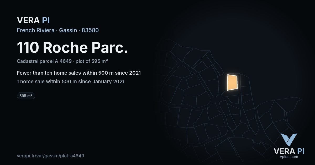 110 Roche Parc, Gassin at night – the plot lit, the parcels around coloured by the prices near them