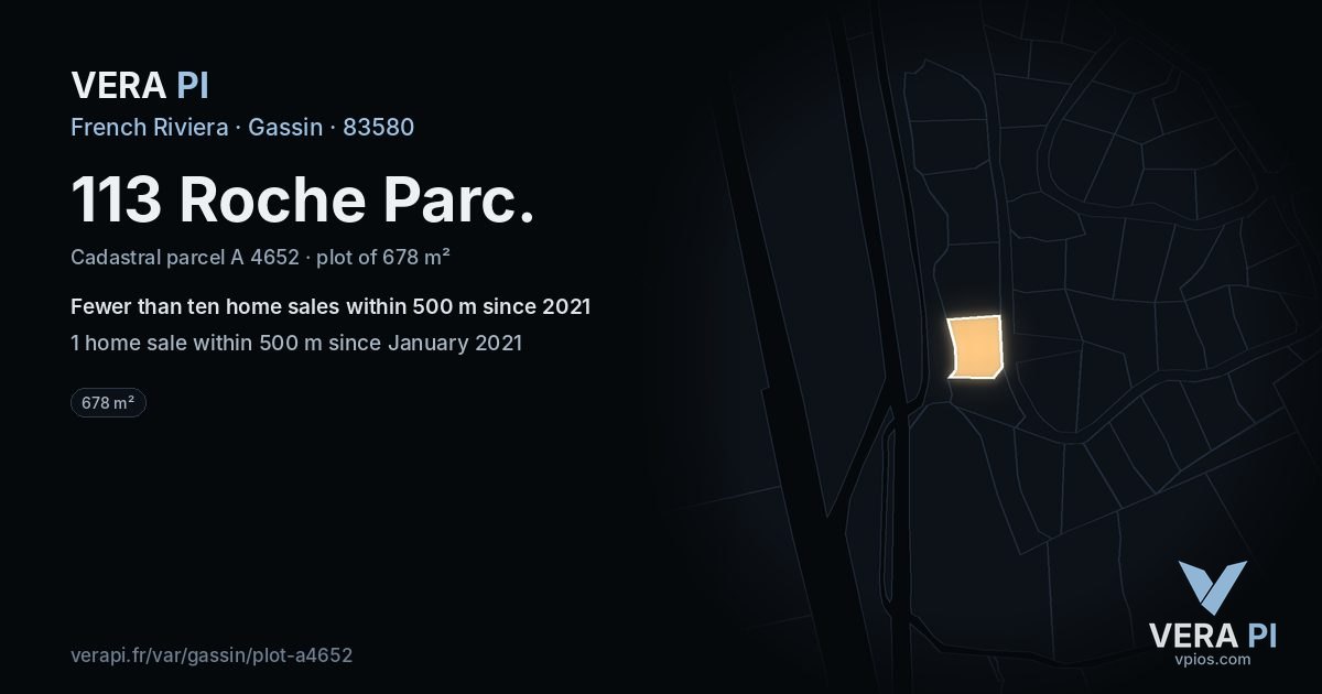 113 Roche Parc, Gassin at night – the plot lit, the parcels around coloured by the prices near them