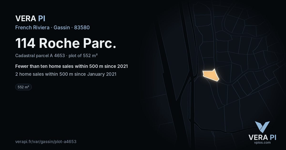 114 Roche Parc, Gassin at night – the plot lit, the parcels around coloured by the prices near them