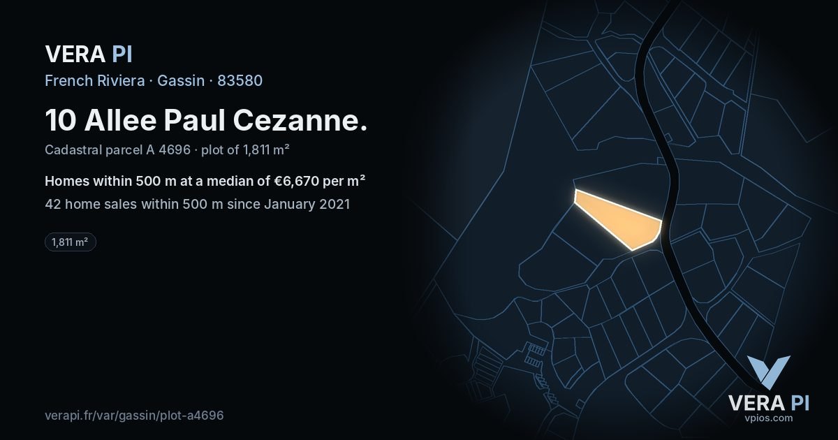 10 Allee Paul Cezanne, Gassin at night – the plot lit, the parcels around coloured by the prices near them
